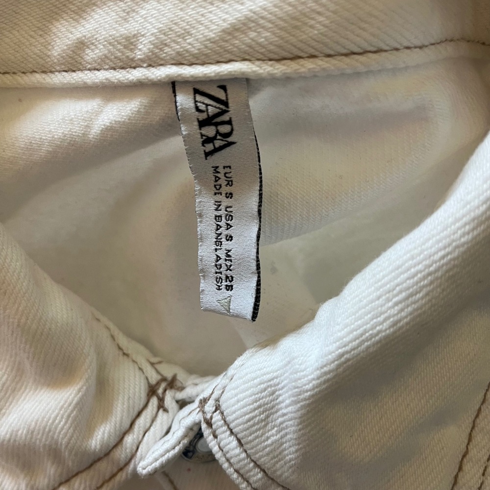 Zara Denim Romper Womens Size Small White Contrast Stitch Short Sleeve Utility - Picture 3 of 11
